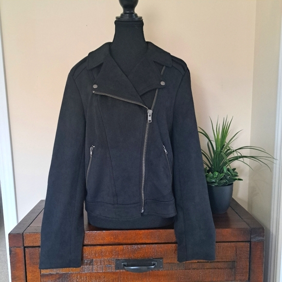 Philosophy Republic Clothing Black Moto Jacket Ladies Size Large Knit Faux Suede - Picture 1 of 12